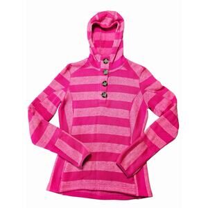 Avalanche Pink Striped Fleece Hoodie Women’s Medium Pullover Fall Sweater Cozy Q